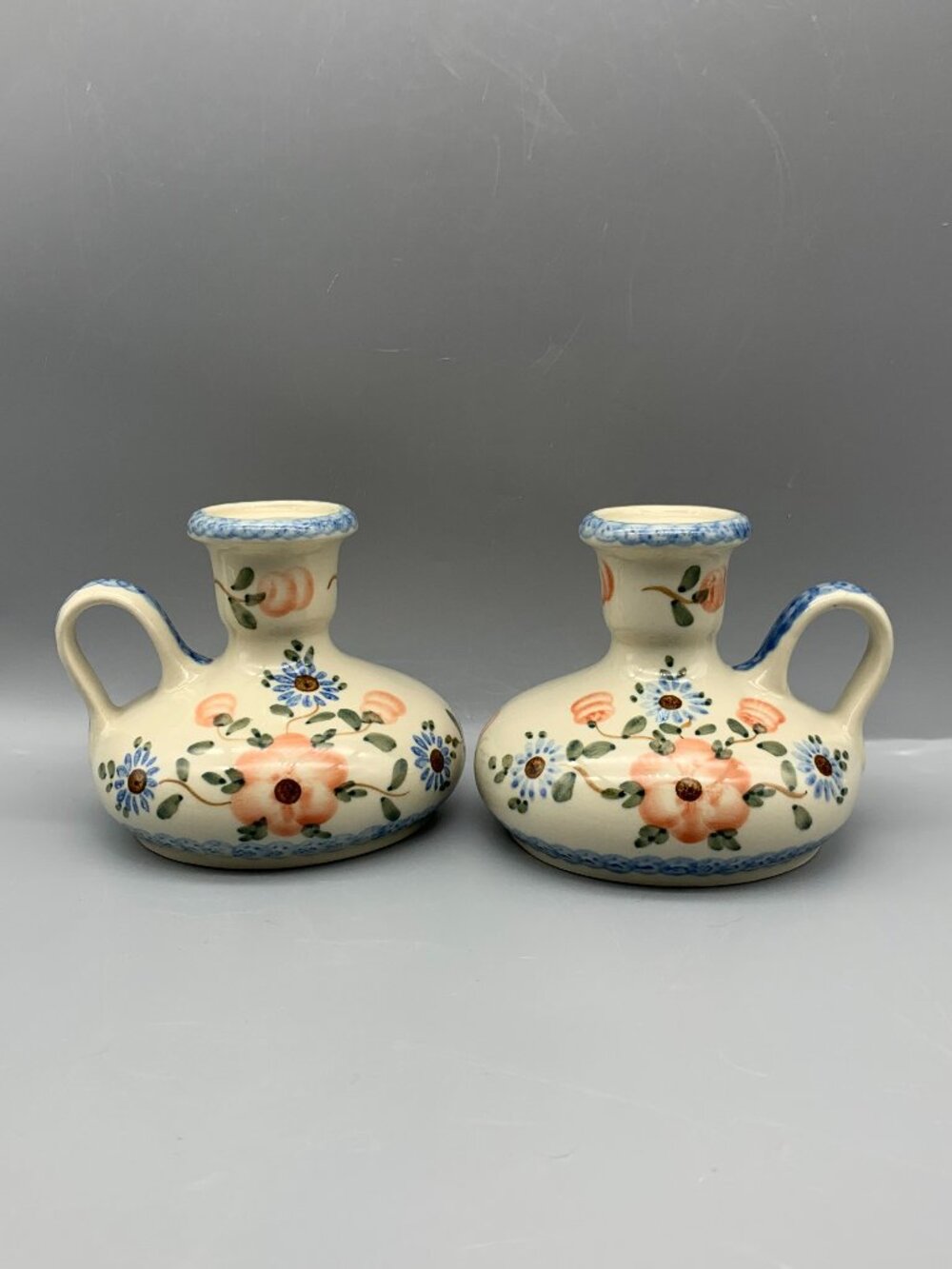 Hand-Painted Ceramika Artystyczna Polish Pottery (set of 2) Candleholders